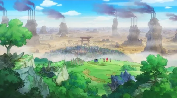 Image de pollution atmosphérique dans la série One Piece.